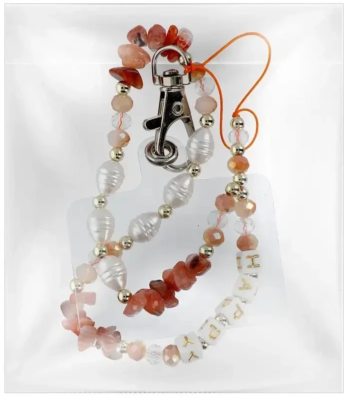 OEM HAPPY telefono virvelė, telefono pakabukas / laido ilgis 44 cm (22 cm kilpoje) / rankoje - oranžinis