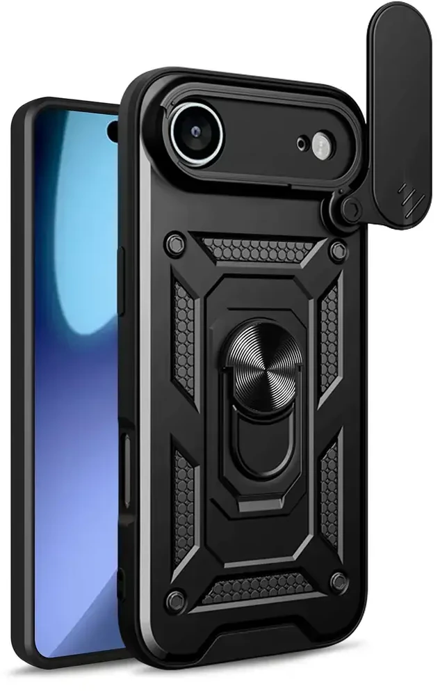 Hurtel Dėklas Hybrid Armor Camshield skirtas Apple iPhone 17 Air šarvuotas su stoveliu ir kameros apsauga – juodos spalvos