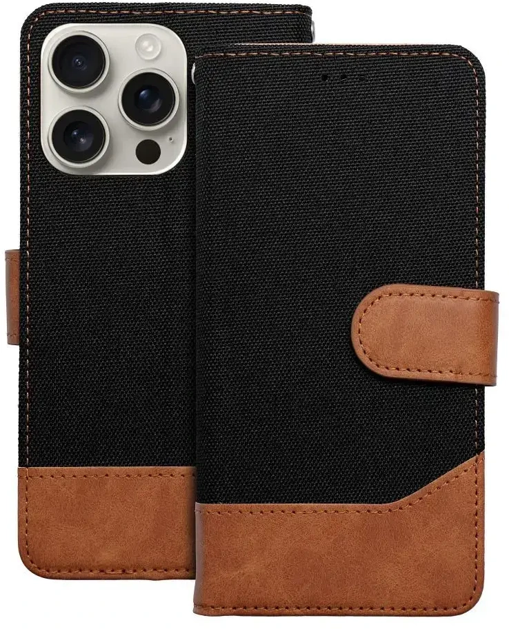OEM atverčiamas dėklas iPhone 16e (SE 4 2025) Jeans Book juodas