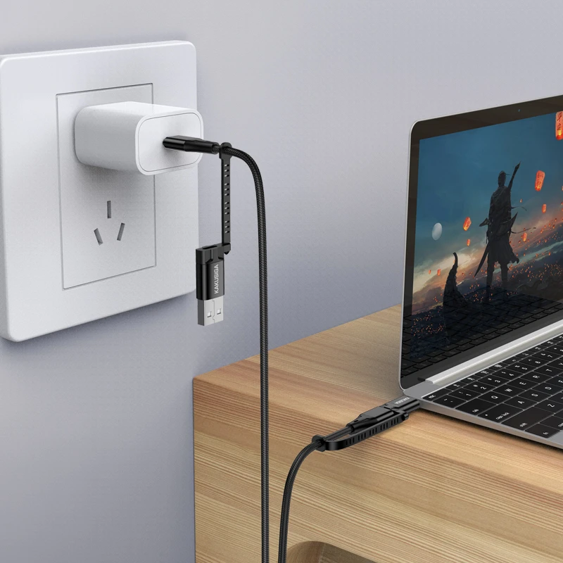 Oem KAKU kabelis KSC-654 Tuojie 4 in 1 – USB + Type C į Type C + Lightning – 1,2 metras juodos spalvos