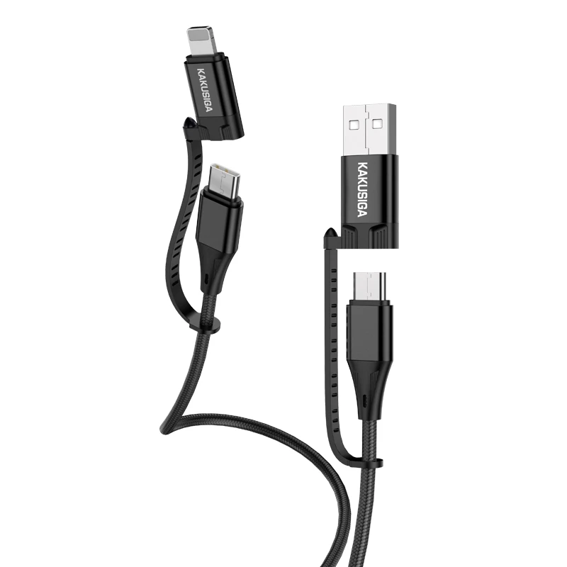 Oem KAKU kabelis KSC-654 Tuojie 4 in 1 – USB + Type C į Type C + Lightning – 1,2 metras juodos spalvos