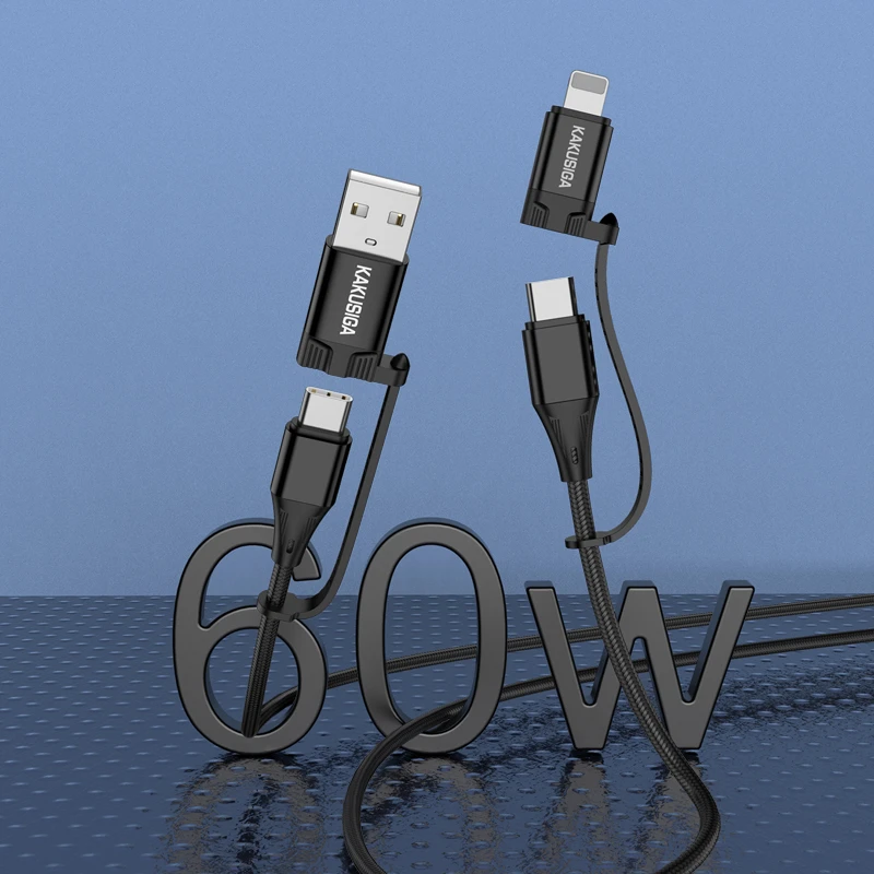 Oem KAKU kabelis KSC-654 Tuojie 4 in 1 – USB + Type C į Type C + Lightning – 1,2 metras juodos spalvos