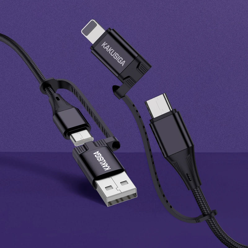 Oem KAKU kabelis KSC-654 Tuojie 4 in 1 – USB + Type C į Type C + Lightning – 1,2 metras juodos spalvos