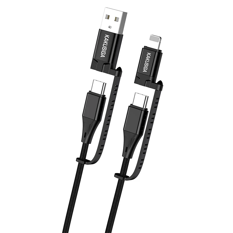 Oem KAKU kabelis KSC-654 Tuojie 4 in 1 – USB + Type C į Type C + Lightning – 1,2 metras juodos spalvos