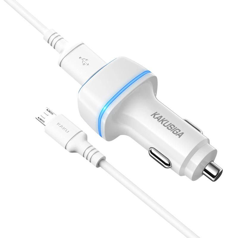 Oem KAKU automobilinis įkroviklis KSC-528 Shengyu – 2xUSB – 2,8A su USB į Micro USB baltos spalvos