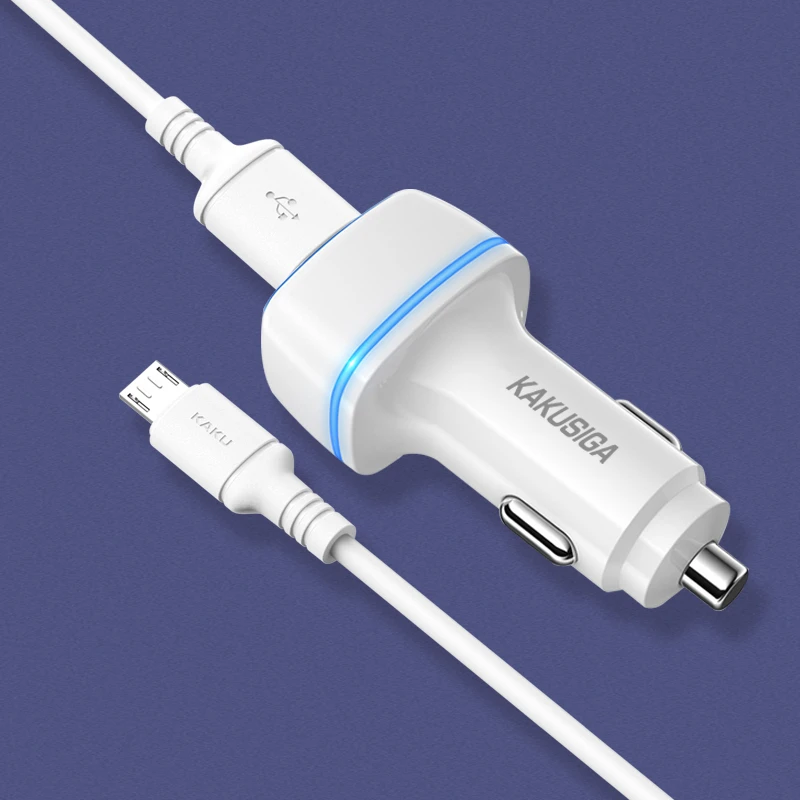 Oem KAKU automobilinis įkroviklis KSC-528 Shengyu – 2xUSB – 2,8A su USB į Micro USB baltos spalvos