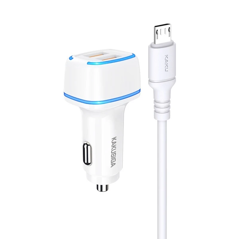 Oem KAKU automobilinis įkroviklis KSC-528 Shengyu – 2xUSB – 2,8A su USB į Micro USB baltos spalvos