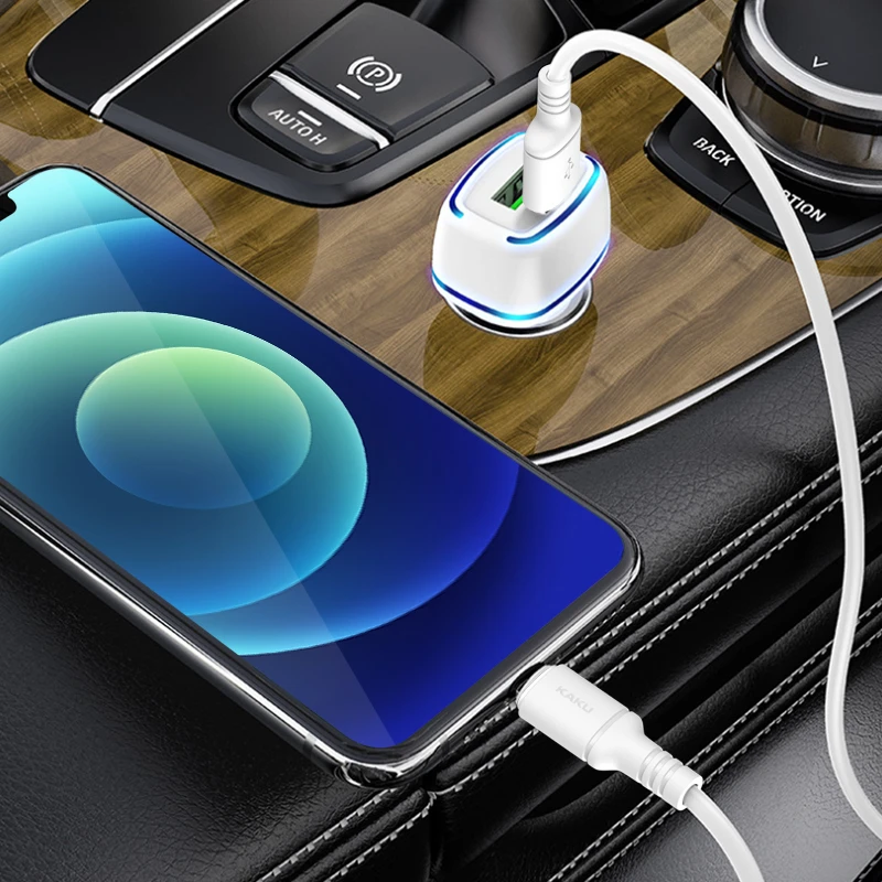 Oem KAKU automobilinis įkroviklis KSC-528 Shengyu – 2xUSB – 2,8A su USB į Micro USB juodos spalvos
