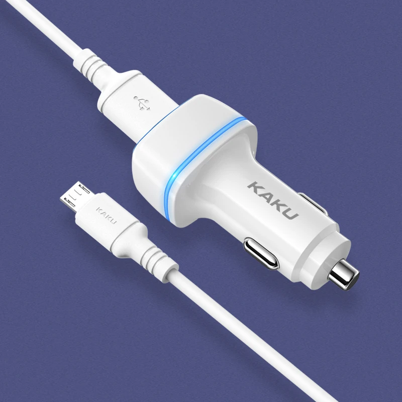 Oem KAKU automobilinis įkroviklis KSC-528 Shengyu – 2xUSB – 2,8A su USB į Micro USB juodos spalvos