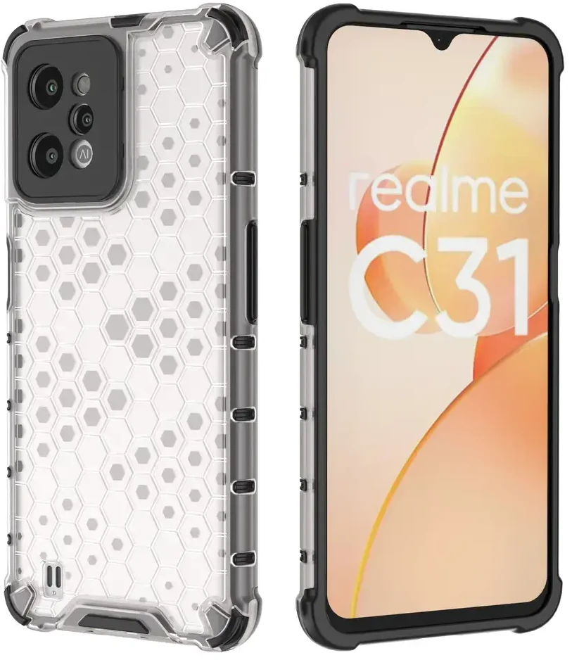 Hurtel Honeycomb dėklas skirtas Realme C31, skaidrus