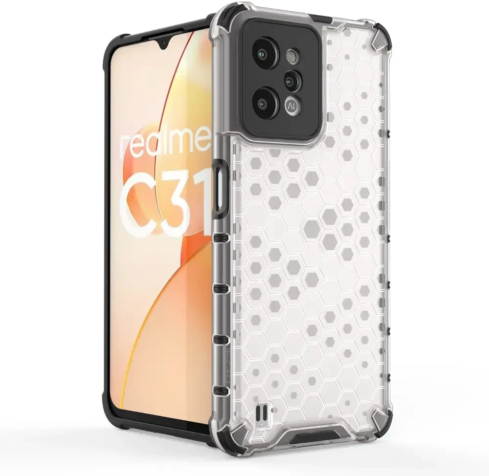 Hurtel Honeycomb dėklas skirtas Realme C31, skaidrus
