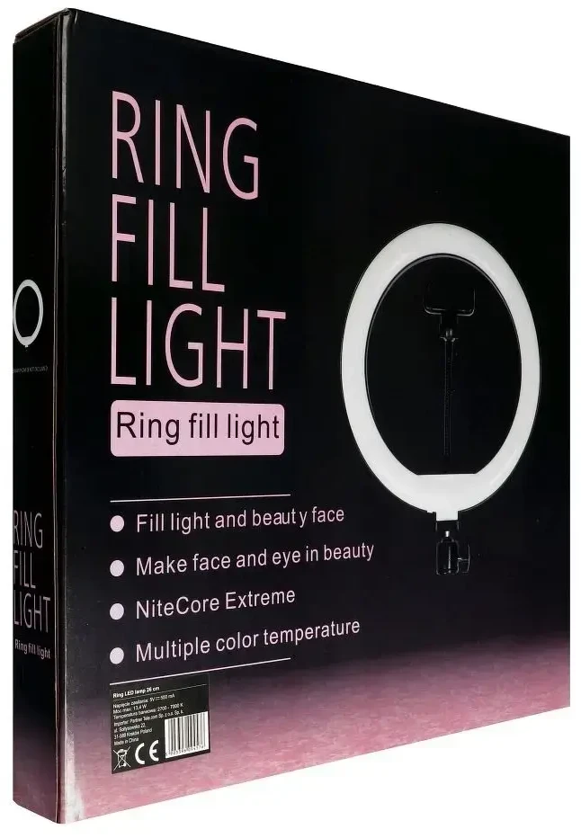 OEM LED Ring Stream RGB lempa 10" su laikikliu mobiliajam telefonui + trikojui juodas