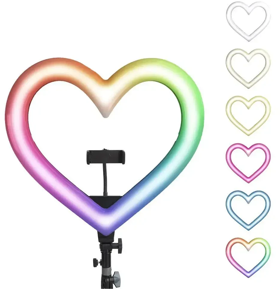 OEM LED Ring Stream RGB lempa 10" su laikikliu mobiliam HEART + trikojui JM26-10 juodas