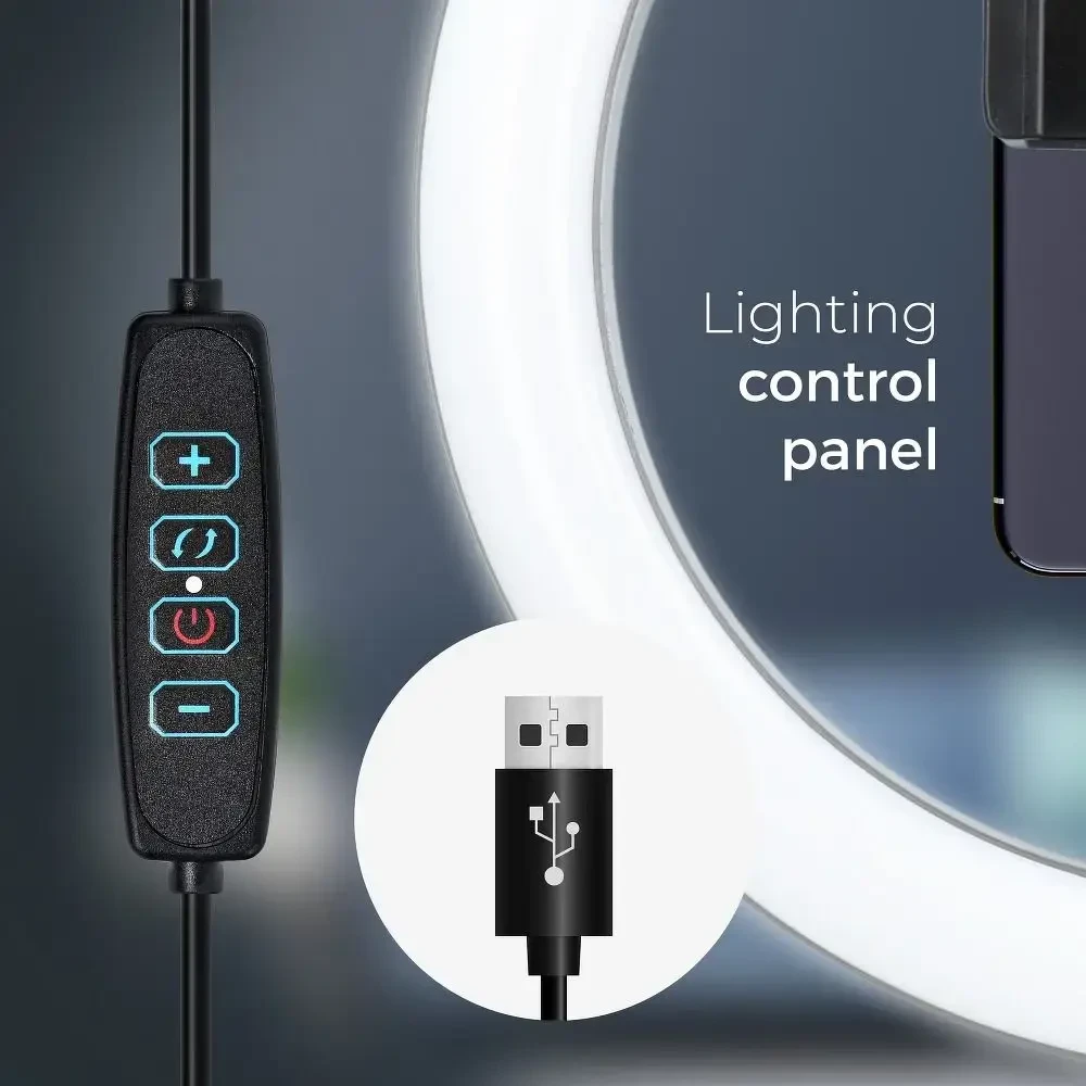 OEM LED Ring Stream RGB lempa 10" su laikikliu mobiliajam telefonui + trikojui juodas