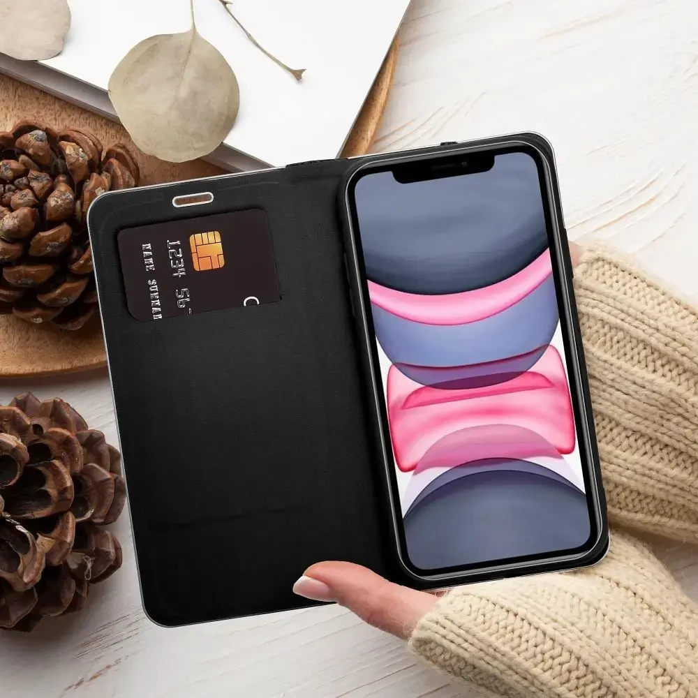 Forcell OEM atverčiamas dėklas iPhone 13 Luna Book Carbon juodas