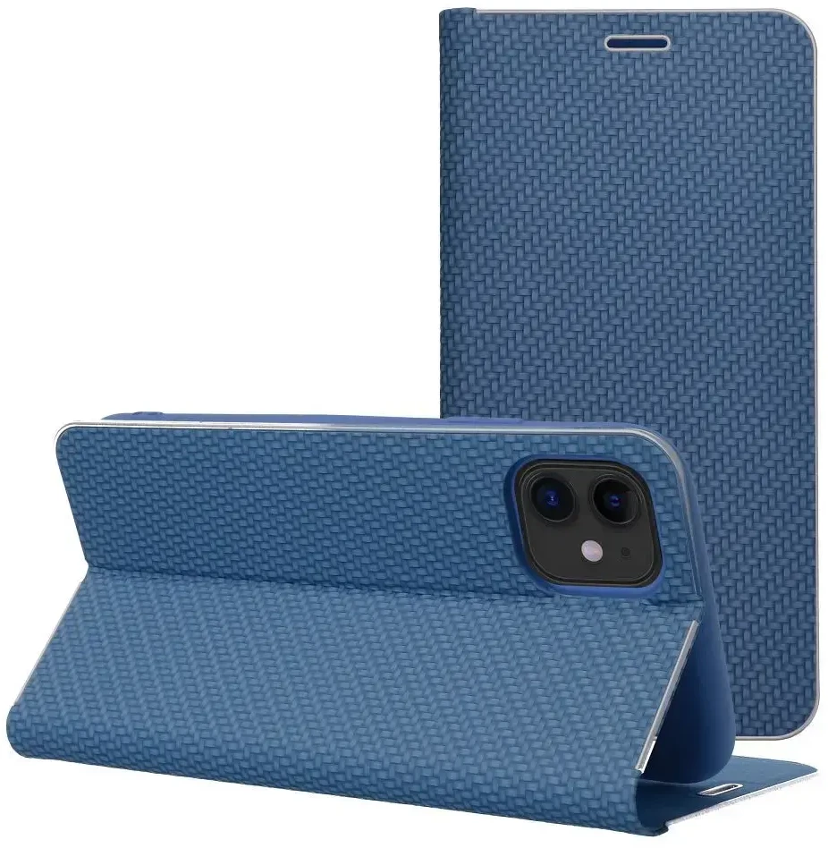 OEM atverčiamas dėklas iPhone 17 AIR Luna Book Carbon mėlynas
