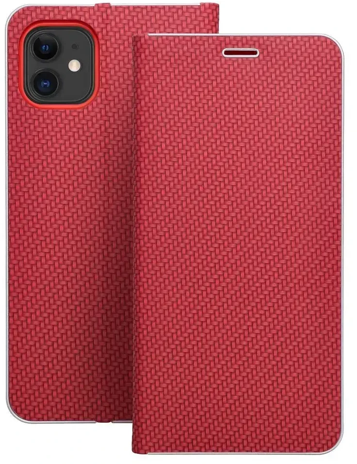 OEM atverčiamas dėklas, skirtas iPhone 17 PRO / 18 PRO Luna Book, anglies pluošto, raudonas