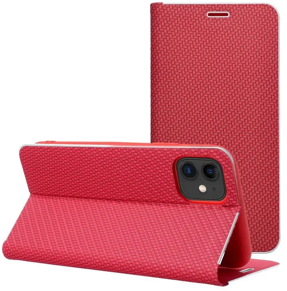 OEM atverčiamas dėklas, skirtas iPhone 17 AIR Luna Book, anglies pluošto, raudonas