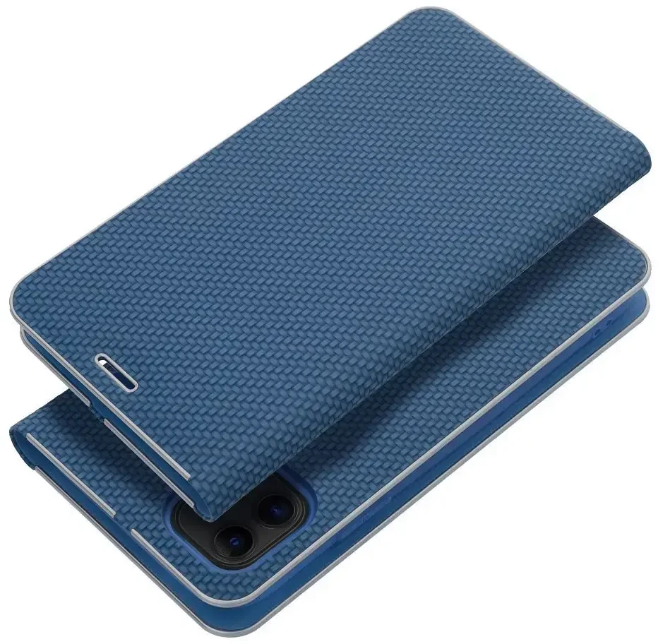 OEM atverčiamas dėklas iPhone 14 Luna Book Carbon mėlynas