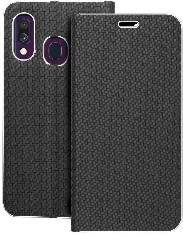 Dėklas Oem LUNA Book Carbon skirtas Samsung Galaxy A40 juodos spalvos