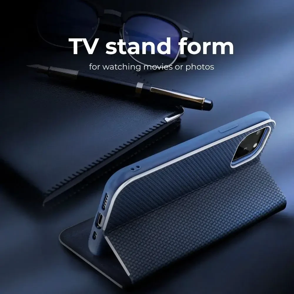 Dėklas Forcell Oem LUNA Book Carbon skirtas Samsung Galaxy A52 5G / A52 LTE ( 4G ) / A52s 5G mėlynos spalvos
