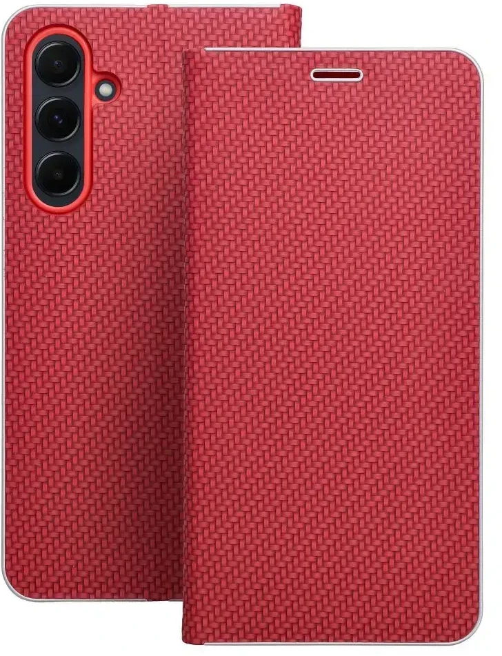 OEM LUNA Book Carbon dėklas Xiaomi Redmi Note 14 PRO 5G / 14 PRO PLUS 5G, raudonas