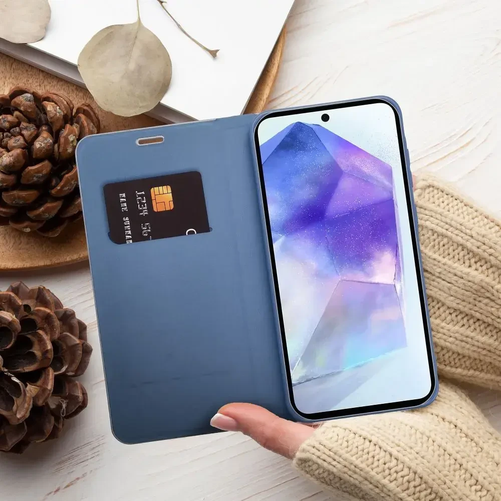 Dėklas Forcell Oem LUNA Book Carbon skirtas Xiaomi Redmi Note 10 5G / Poco M3 Pro / Poco M3 Pro 5G mėlynos spalvos