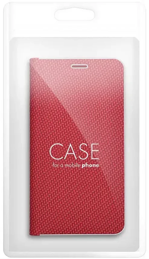 OEM LUNA Book Carbon dėklas Xiaomi Redmi Note 14 PRO 5G / 14 PRO PLUS 5G, raudonas