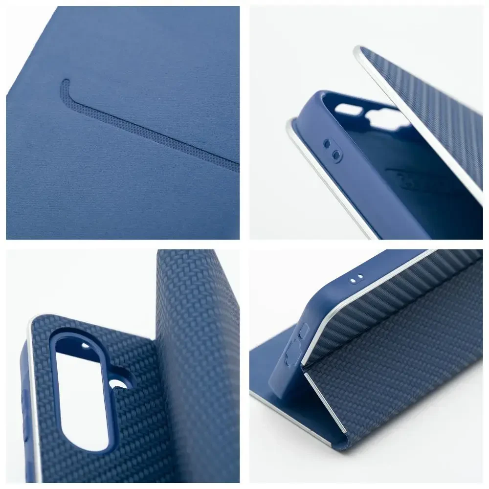 Dėklas Forcell Oem LUNA Book Carbon skirtas Xiaomi Redmi Note 10 5G / Poco M3 Pro / Poco M3 Pro 5G mėlynos spalvos