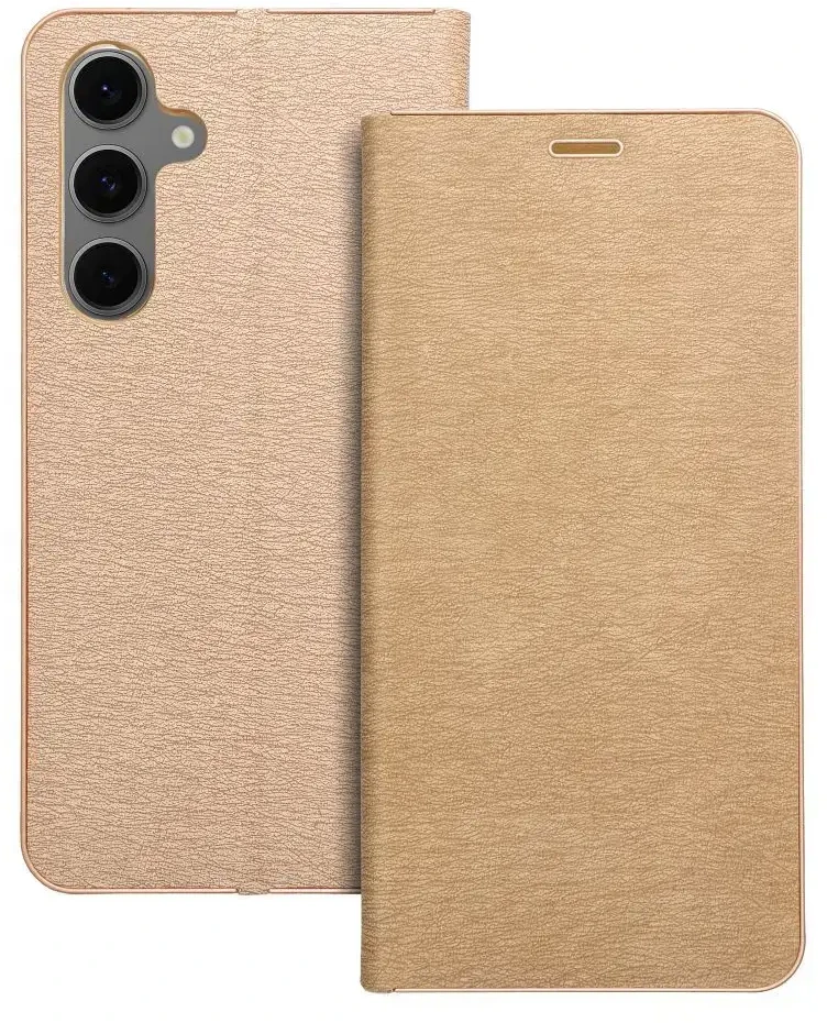 Dėklas Oem LUNA Book Gold skirtas Samsung Galaxy S24 FE aukso spalvos