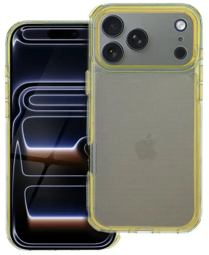 OEM dėklas, skirtas iPhone 17 Pro Max / 18 Pro Max (žemas kameros kraštas), Matrix Clear Geltona