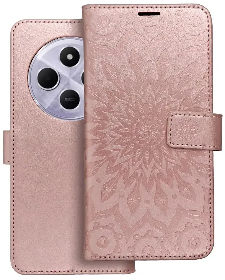 Forcell Oem MEZZO Book dėklas skirtas Xiaomi Redmi 14C mandala rožinio aukso spalvos
