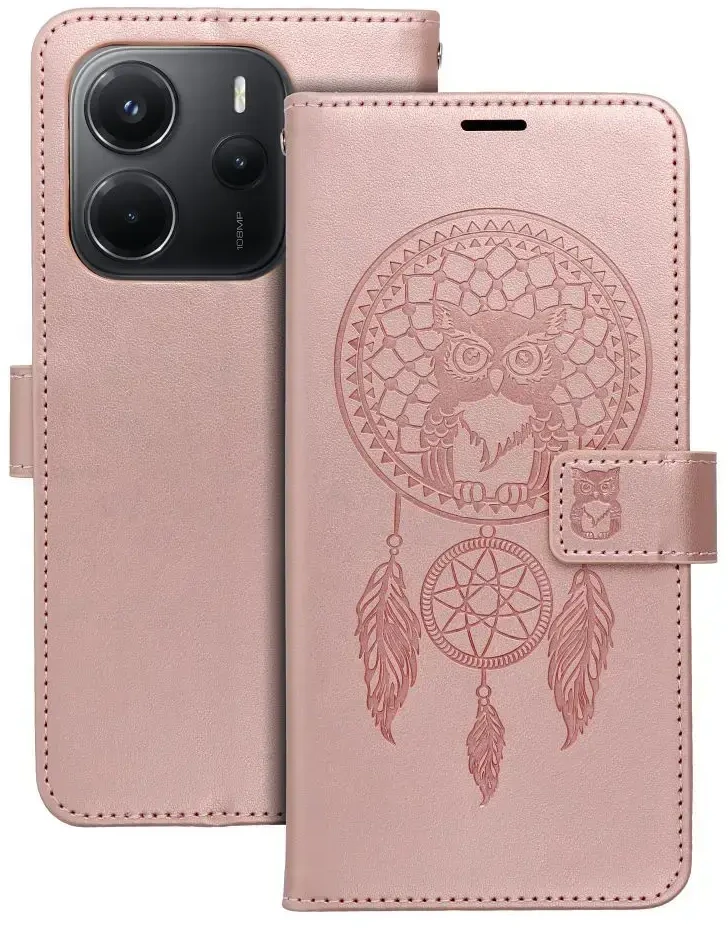 Oem Dėklas su klapką na Xiaomi Redmi NOTE 15 PRO 5G Mezzo Book svajonių gaudyklė auksinė-rožinė