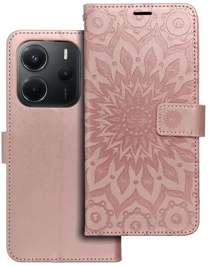 Oem MEZZO Book dėklas skirtas Xiaomi Redmi Note 14 5G mandala rožinio aukso spalvos