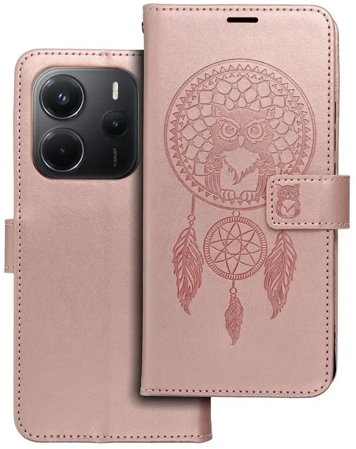 Oem MEZZO atverčiamas dėklas, skirtas XIAOMI Redmi Note 14 5G svajonių gaudytojui, rožinis auksas