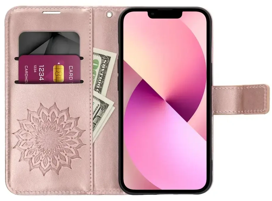Oem Atverčiamas dėklas Xiaomi Redmi NOTE 15 PRO PLUS 5G Mezzo Book mandala aukso-rožinės spalvos