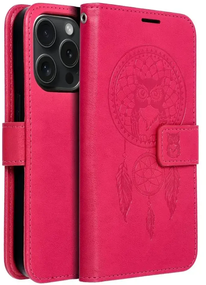 OEM atverčiamas dėklas iPhone 15 PRO Mezzo Book sapnų gaudyklės rausvai raudona