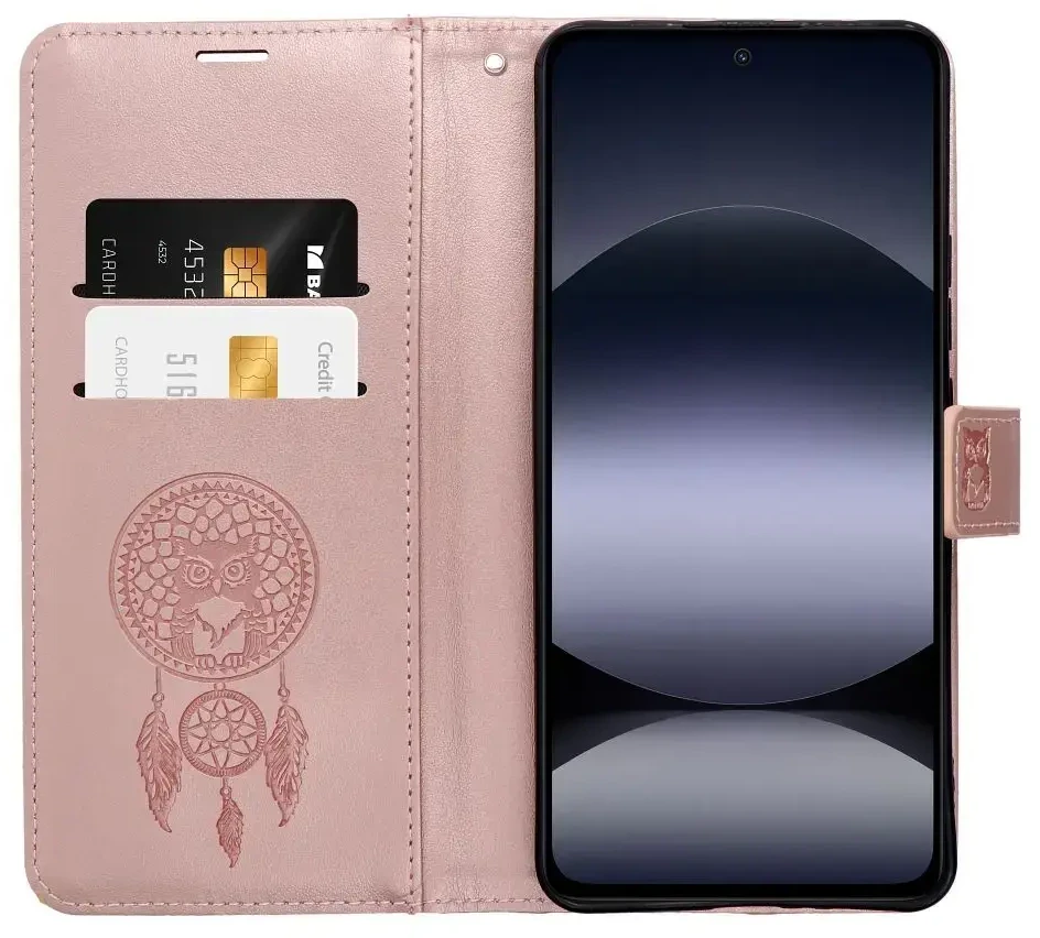 Oem „Samsung A57 5G Mezzo Book Dreamcatcher“ atverčiamas dėklas, auksinis ir rožinis