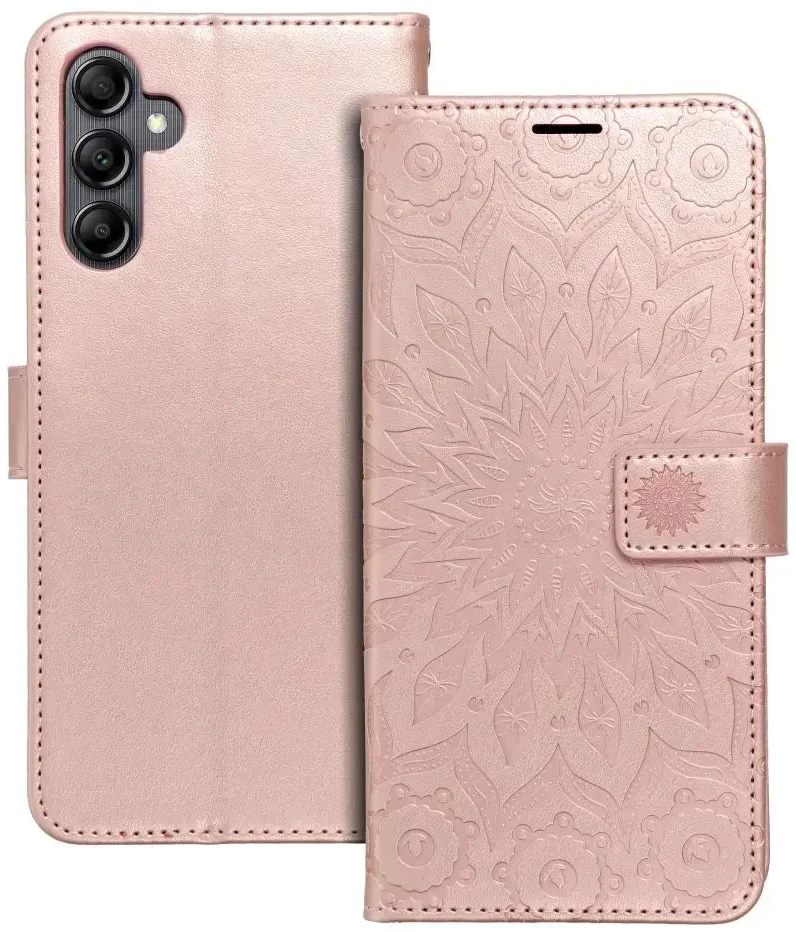 Forcell Oem MEZZO Book dėklas skirtas Samsung Galaxy A14 4G / A14 5G mandala rožinio aukso spalvos