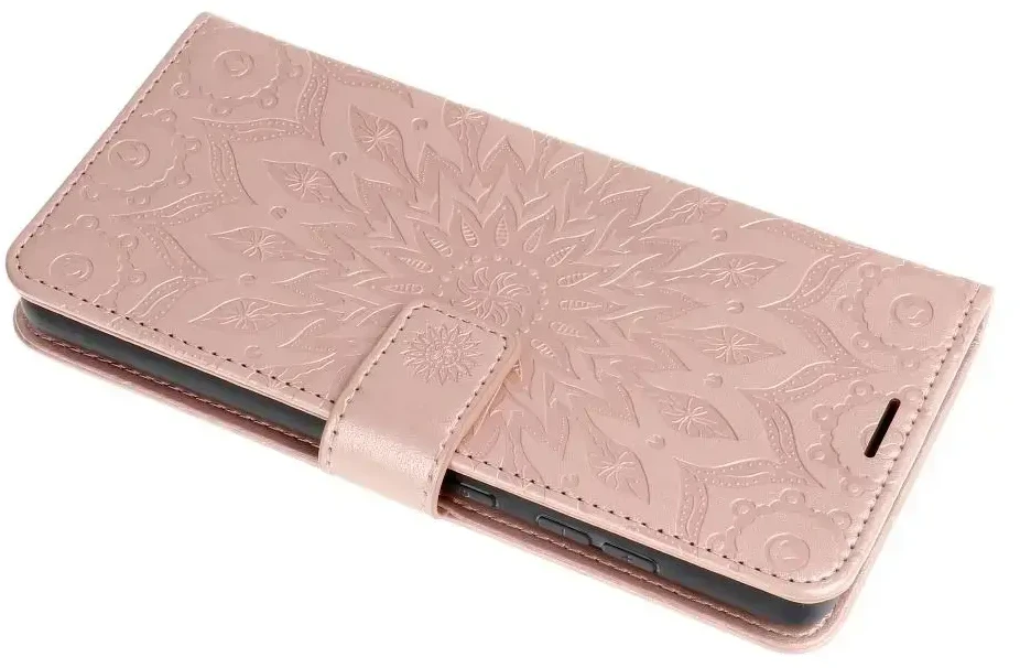 Forcell Oem MEZZO Book dėklas skirtas Samsung Galaxy A12 / M12 mandala rožinio aukso spalvos