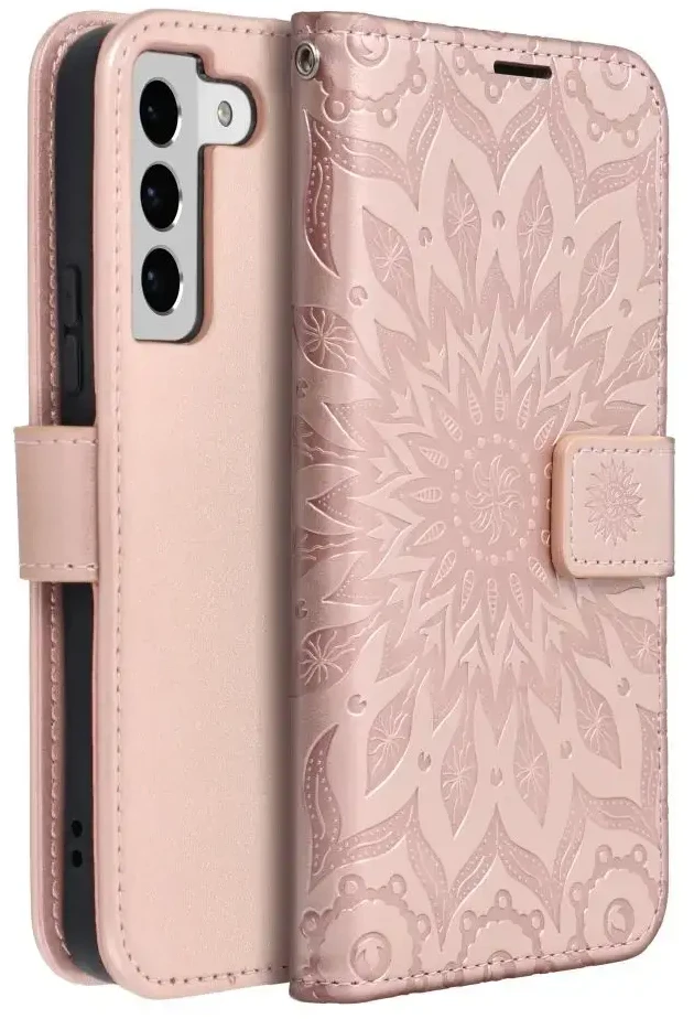 Oem MEZZO Book dėklas skirtas Samsung Galaxy S22 mandala rožinio aukso spalvos