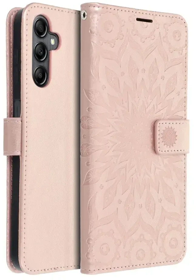 Forcell Oem MEZZO Book dėklas skirtas Samsung Galaxy A14 4G / A14 5G mandala rožinio aukso spalvos