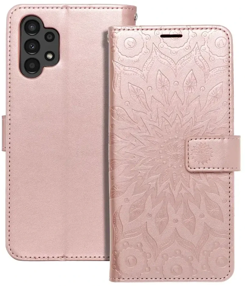 Oem MEZZO Book dėklas skirtas Samsung Galaxy A13 4G mandala rožinio aukso spalvos