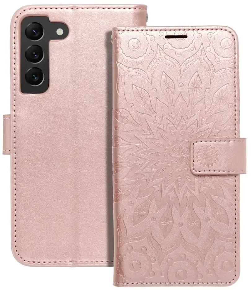 Oem MEZZO Book dėklas skirtas Samsung Galaxy S22 mandala rožinio aukso spalvos
