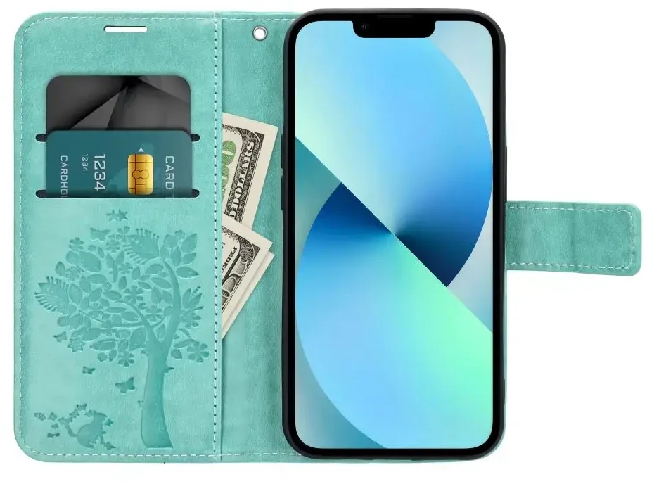 Dėklas Forcell Oem Flip case for iPhone 13 Mezzo Book medžio žalias