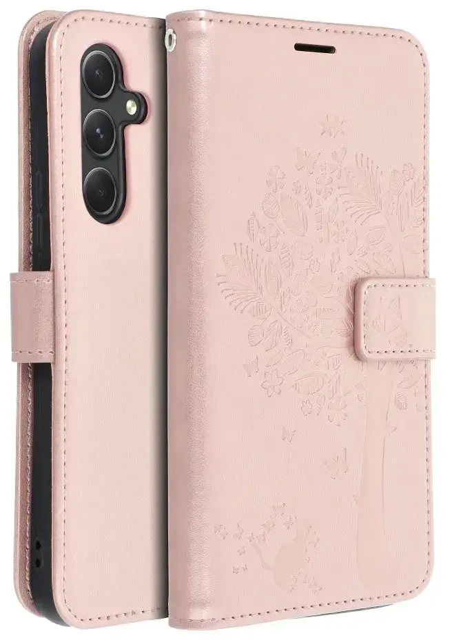 Oem MEZZO Book dėklas skirtas Samsung Galaxy A54 5G medžio rožinio aukso spalvos