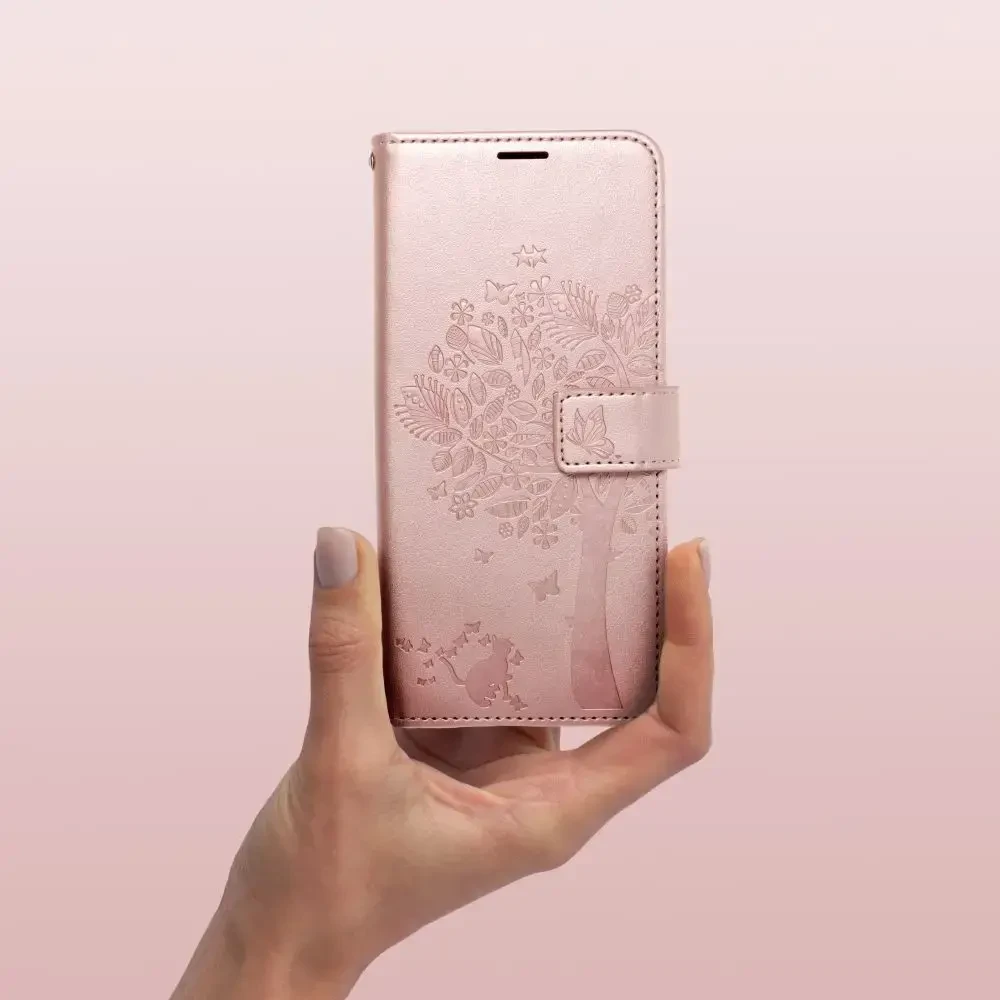Oem MEZZO Book dėklas skirtas Samsung Galaxy A54 5G medžio rožinio aukso spalvos