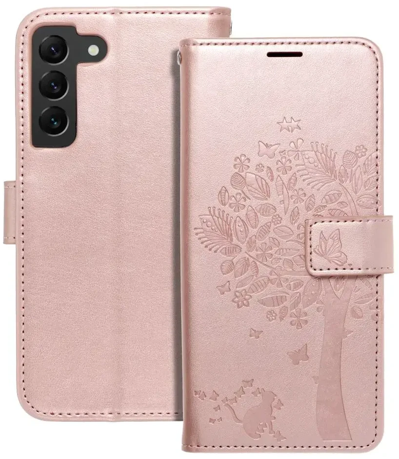 Oem MEZZO Book dėklas skirtas Samsung Galaxy S22 medžio rose auksinis
