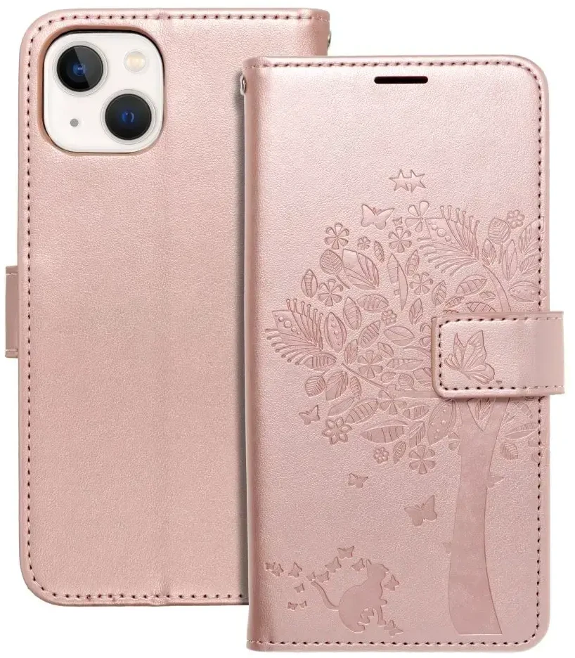 Dėklas Forcell Oem Flip case for iPhone 13 Mezzo Book medžio rose auksinis