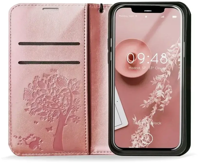 Forcell Oem MEZZO Book dėklas skirtas Samsung Galaxy A32 5G medžio rožinio aukso spalvos